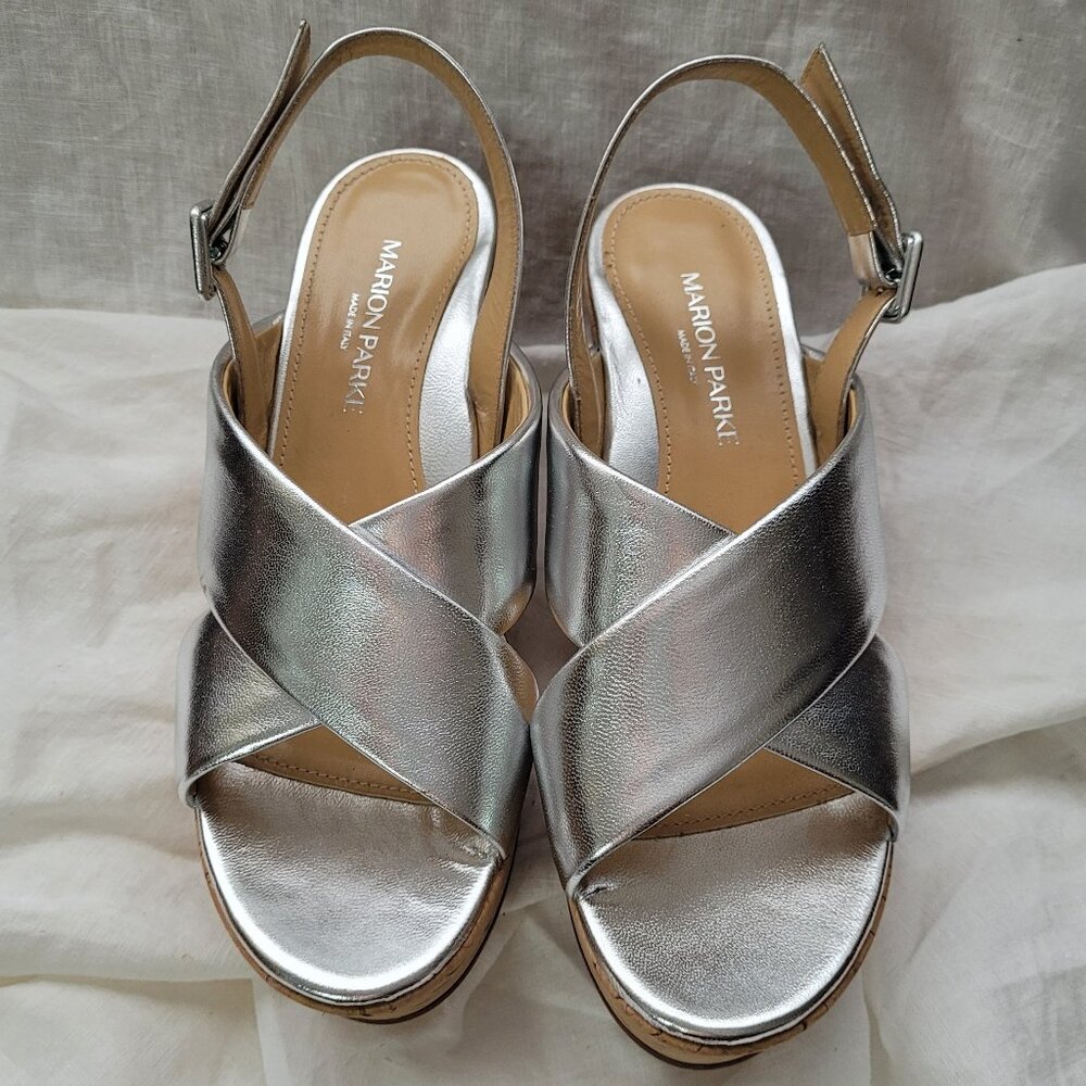 Marion Parke Metallic Slingback Platform Wedge Sandal